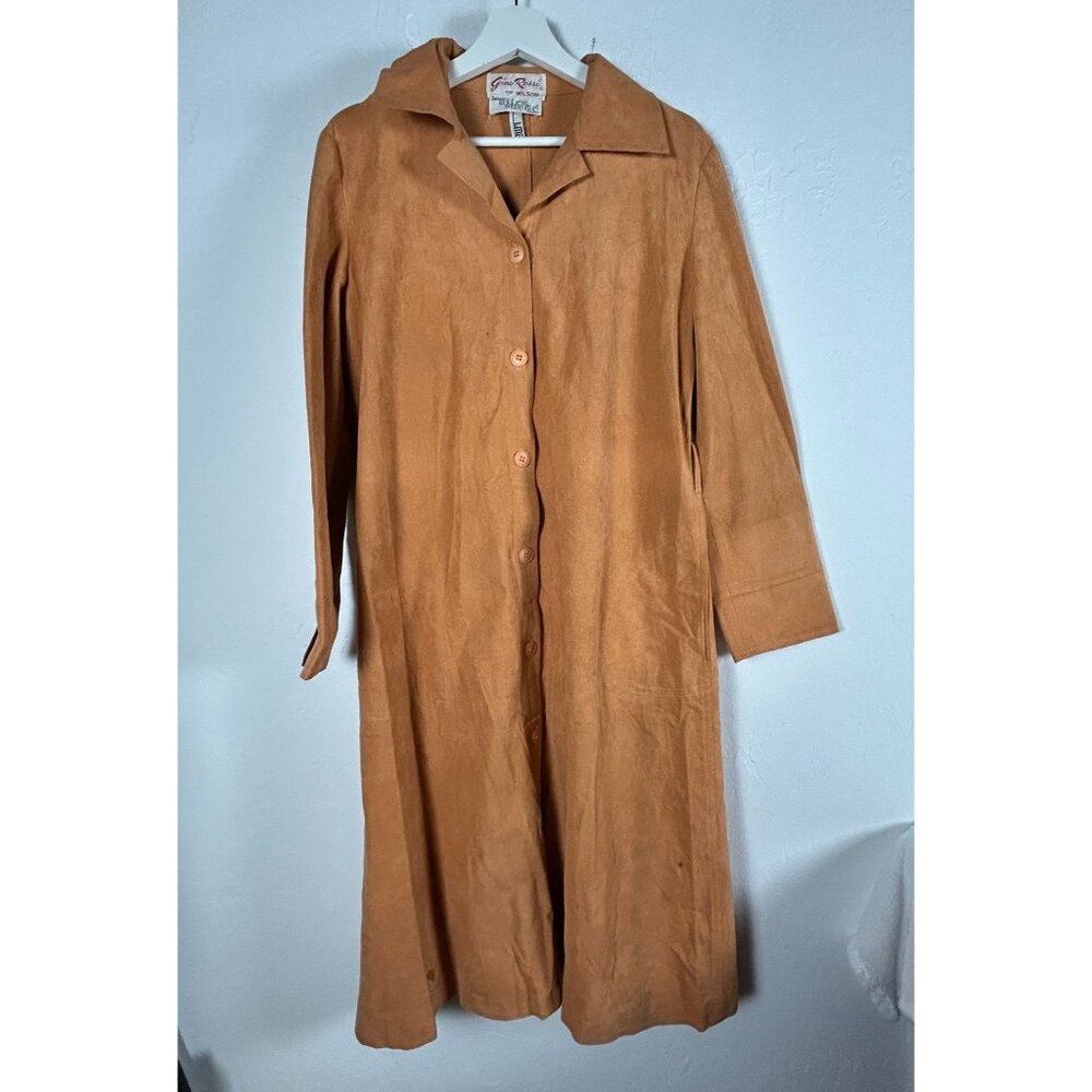 Vintage Gino Rossi For Wilson I.Magnin Womens Camel Button-Up Ultra Suede Coat